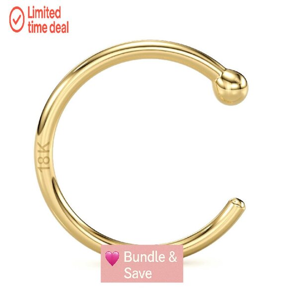 18k Gold Nose Hoop, 20 Gauge 5/16" Handmade Hypoallergenic Piercing - Picture 1 of 8